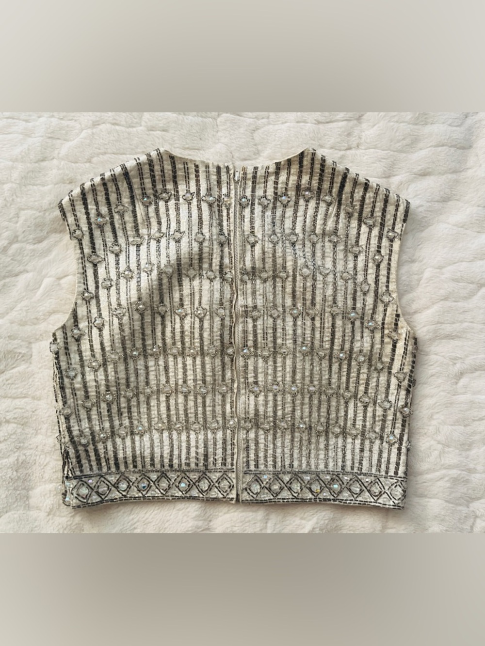 Rare Vintage 40-50’s embellished beaded crop top with faux diamond crystals.S - Picture 9 of 13